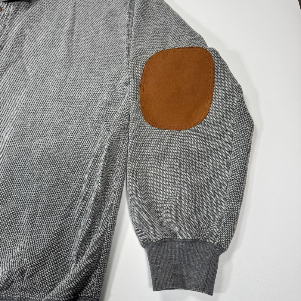 Vintage Orvis Elbow Patch Pullover Sweater Mens L Gray Herringbone Cotton Knit - Picture 3 of 13
